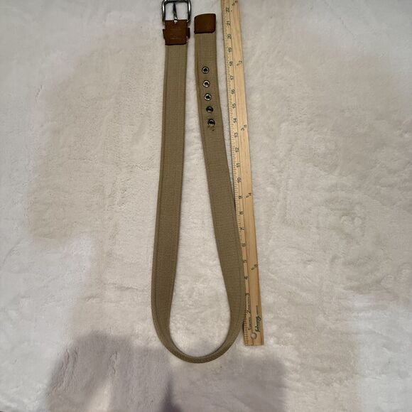 Genuine Leather On 100% Cotton Canvas Belt Men’s Size 40 Brown - Picture 6 of 8